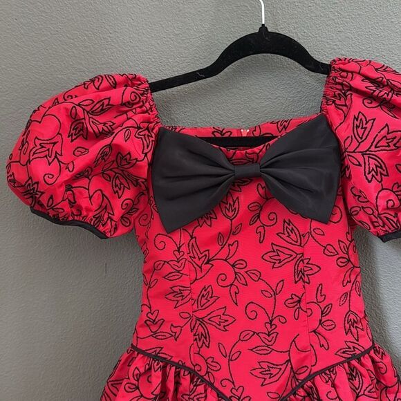 Vintage Girls Bow Poof Sleeve Fancy Dress Sz 8 - Picture 2 of 9